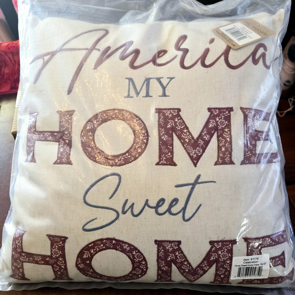 Farmhouse Country Home Sweet Home Accent Pillow - Cream,red And Blue